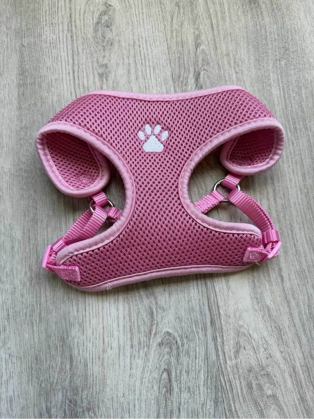 Small Dog Harness in Pink Breathable Mesh with White Paw Print Accent - size XS